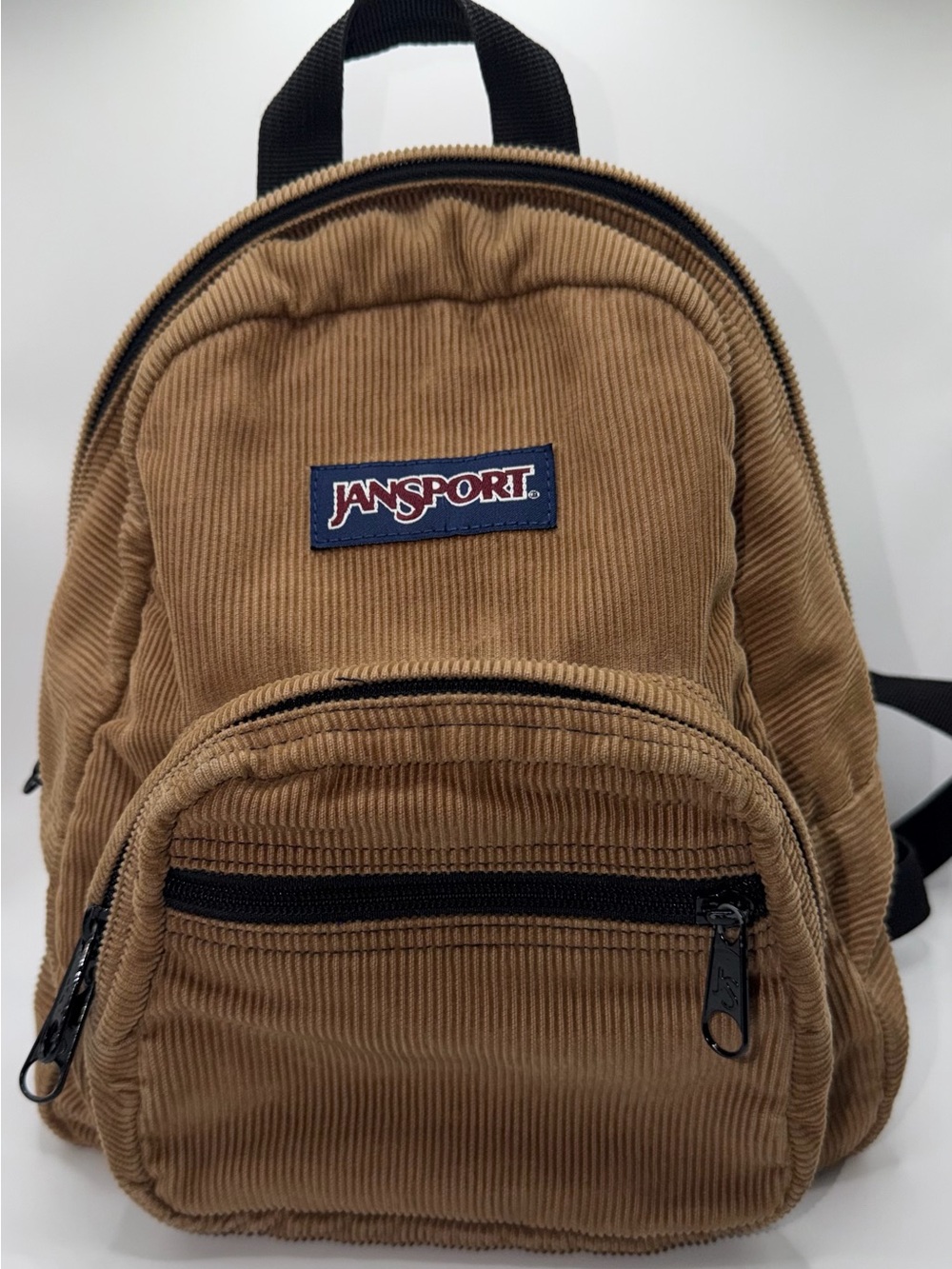 Jansport Tan Corduroy Mini Backpack with Black Accents